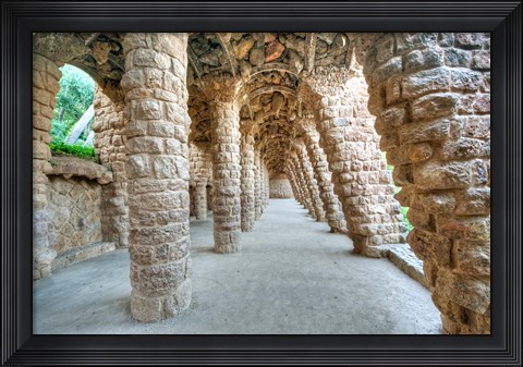 Framed Park Guell Colonnaded Footpath, Barcelona, Spain Print