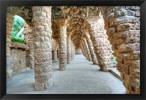 Framed Park Guell Colonnaded Footpath, Barcelona, Spain Print