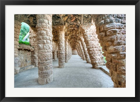Framed Park Guell Colonnaded Footpath, Barcelona, Spain Print