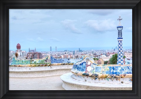 Framed Park Guell Terrace, Barcelona, Spain Print