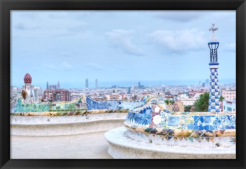 Framed Park Guell Terrace, Barcelona, Spain Print