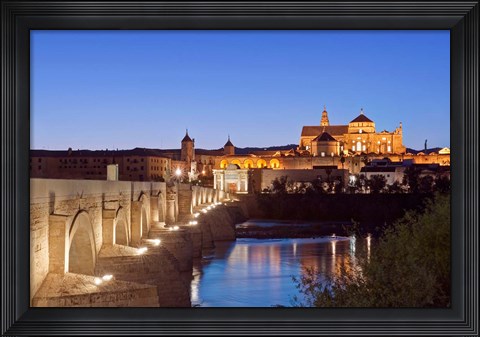 Framed Roman Bridge, Catedral Mosque of Cordoba, Cordoba, Andalucia, Spain Print