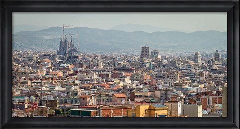 Framed Spain, Barcelona The cityscape viewed from the Palau Nacional Print