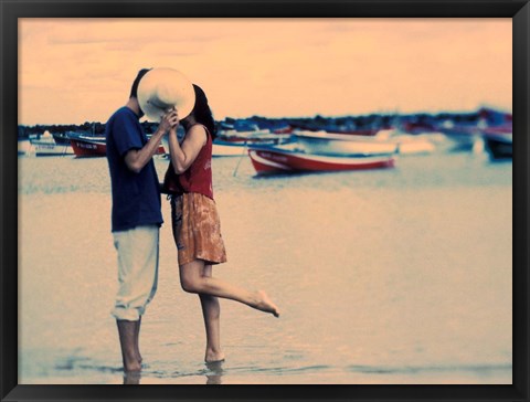 Framed Kissing Couple at Playa de las Teresitas, Tenerife, Canary Islands, Spain Print