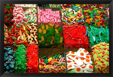 Framed Spain, Barcelona, La Rambla, market candy Print