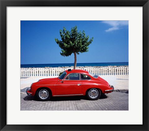 Framed Porsche 356 on the beach, Altea, Alicante, Costa Blanca, Spain Print