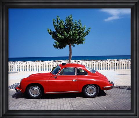 Framed Porsche 356 on the beach, Altea, Alicante, Costa Blanca, Spain Print