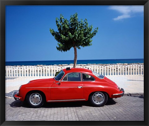 Framed Porsche 356 on the beach, Altea, Alicante, Costa Blanca, Spain Print