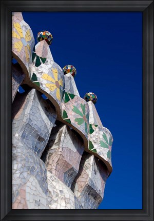 Framed Gaudi Chimney Sturctures, Casa Batllo, Barcelona, Catalonia, Spain Print