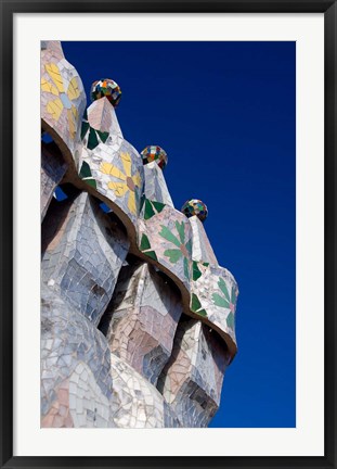 Framed Gaudi Chimney Sturctures, Casa Batllo, Barcelona, Catalonia, Spain Print