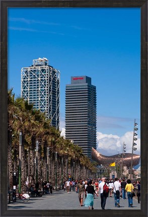Framed Hotel Arts and Mapfre Tower, La Barceloneta Beach, Barcelona, Spain Print