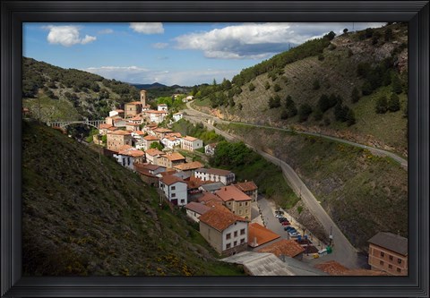 Framed Ortigosa village, Sierra de Camero Nuevo Mountains, La Rioja, Spain Print