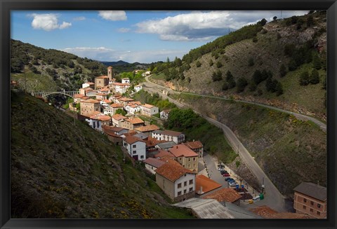 Framed Ortigosa village, Sierra de Camero Nuevo Mountains, La Rioja, Spain Print