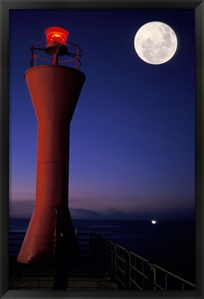 Framed Spain, Teneriffe, Santa Cruz, Lighthouse, full moon Print