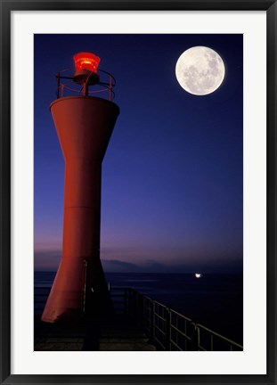 Framed Spain, Teneriffe, Santa Cruz, Lighthouse, full moon Print