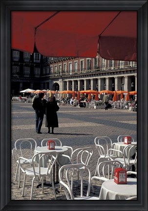 Framed Cafe Tables in Plaza Mayor, Madrid, Spain Print