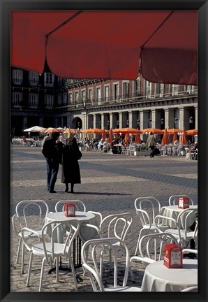 Framed Cafe Tables in Plaza Mayor, Madrid, Spain Print