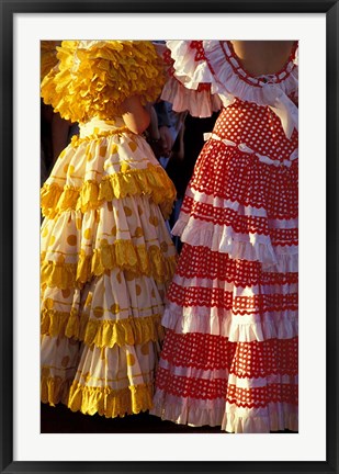 Framed Colorful Flamenco Dresses at Feria de Abril, Sevilla, Spain Print