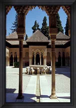 Framed Patio de los Leones in the Alhambra, Granada, Spain Print