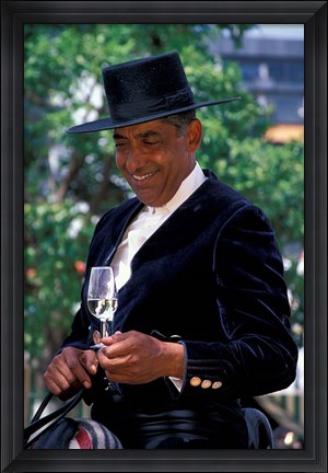 Framed Traditionally Dressed Man on Horseback at Feria de Abril, Sevilla, Spain Print