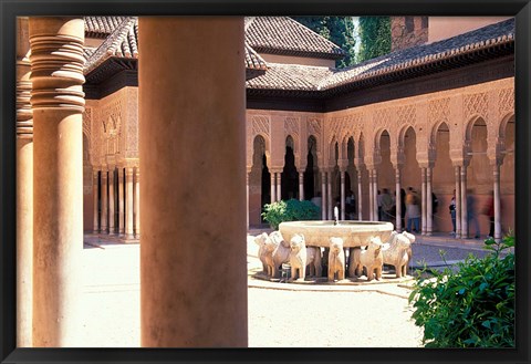 Framed Patio de los Leones in the Alhambra, Granada, Spain Print