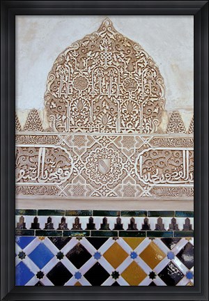 Framed Alhambra with Carved Muslim Inscription and Tilework, Granada, Spain Print