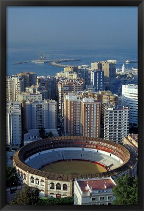 Framed View of Plaza de Toros and Cruise Ship in Harbor, Malaga, Spain Print