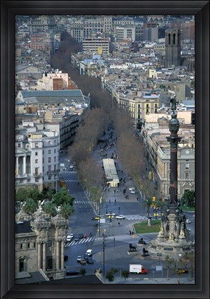 Framed Christopher Columbus Statue on La Rambla, Barcelona, Spain Print
