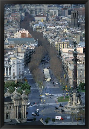 Framed Christopher Columbus Statue on La Rambla, Barcelona, Spain Print