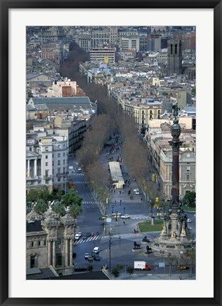 Framed Christopher Columbus Statue on La Rambla, Barcelona, Spain Print