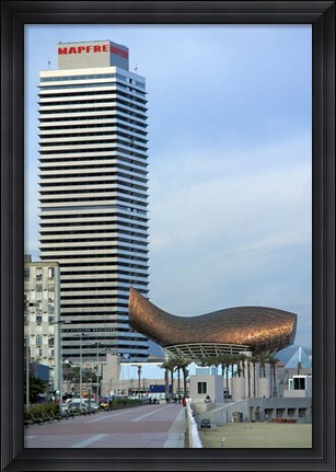Framed Olympic Port with Metal Mesh Fish by Frank O Gehry, Barcelona, Spain Print