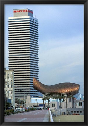 Framed Olympic Port with Metal Mesh Fish by Frank O Gehry, Barcelona, Spain Print