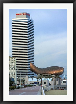 Framed Olympic Port with Metal Mesh Fish by Frank O Gehry, Barcelona, Spain Print