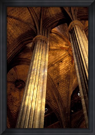 Framed Columns and Ceiling of St Eulalia Cathedral, Barcelona, Spain Print
