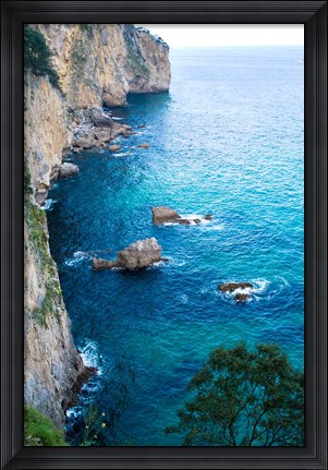 Framed Spain, Cantabria, Faro del Caballo, Mount Buciero, Cliffs Print