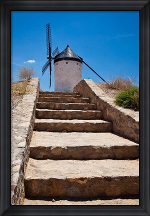 Framed Spain, Toledo Province, Consuegra Stairway to a La Mancha windmill Print