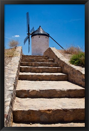 Framed Spain, Toledo Province, Consuegra Stairway to a La Mancha windmill Print