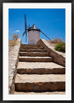 Framed Spain, Toledo Province, Consuegra Stairway to a La Mancha windmill Print