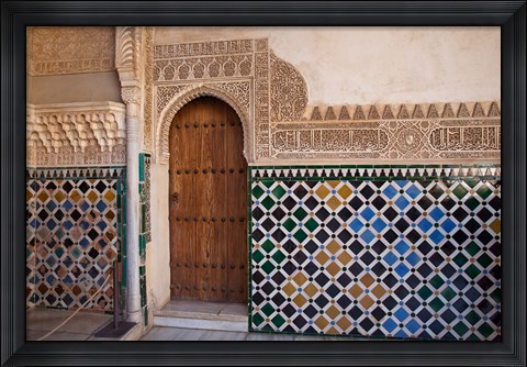 Framed Spain, Andalusia, Alhambra Ornate door and tile of Nazrid Palace Print