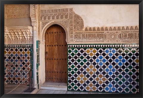 Framed Spain, Andalusia, Alhambra Ornate door and tile of Nazrid Palace Print