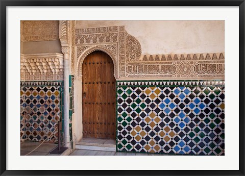 Framed Spain, Andalusia, Alhambra Ornate door and tile of Nazrid Palace Print