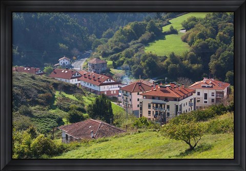 Framed Coastal Town View, Ibarrangelu, Spain Print