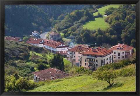 Framed Coastal Town View, Ibarrangelu, Spain Print