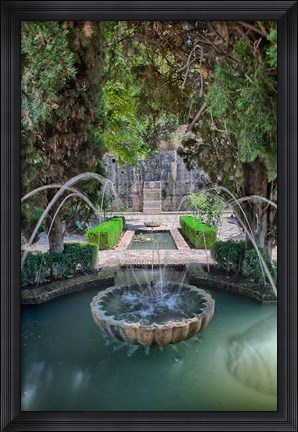 Framed Spain, Granada A Fountain in the gardens of the Alhambra Palace Print