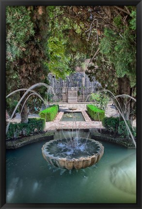 Framed Spain, Granada A Fountain in the gardens of the Alhambra Palace Print