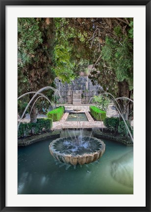 Framed Spain, Granada A Fountain in the gardens of the Alhambra Palace Print