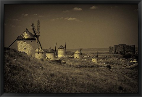 Framed Spain, Toledo Province, Consuegra Antique La Mancha windmills Print