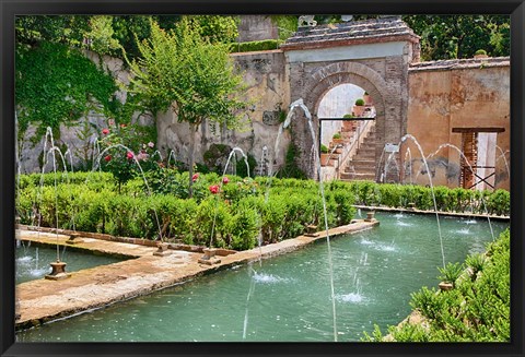 Framed Generalife gardens, Alhambra grounds, Granada, Spain Print