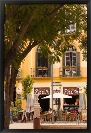 Framed Outdoor Cafes, Plaza de la Merced, Malaga, Spain Print