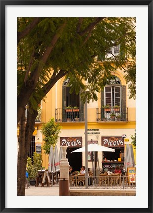 Framed Outdoor Cafes, Plaza de la Merced, Malaga, Spain Print